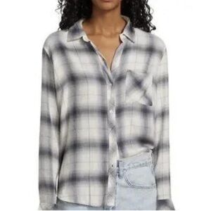 RAILS Hunter Plaid Button-Down Shirt White Steel Gray Size XS